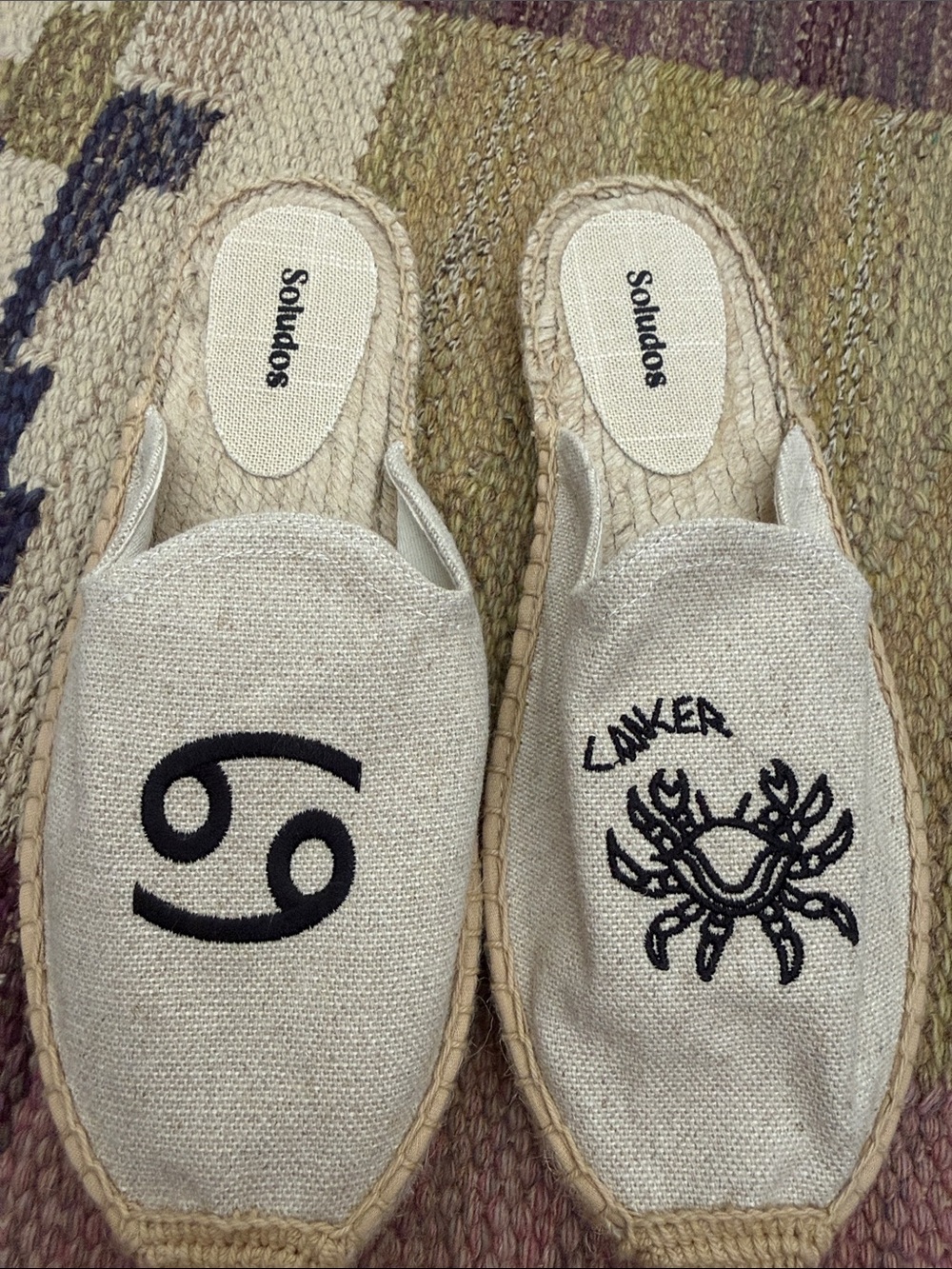 Soludos Beige Canvas Cancer Zodiac Espadrille Mules